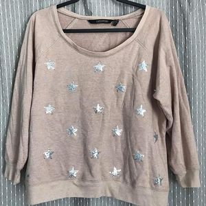 Kardashian Kollection Silver Sequin Stars on Cream Sweater Size XL